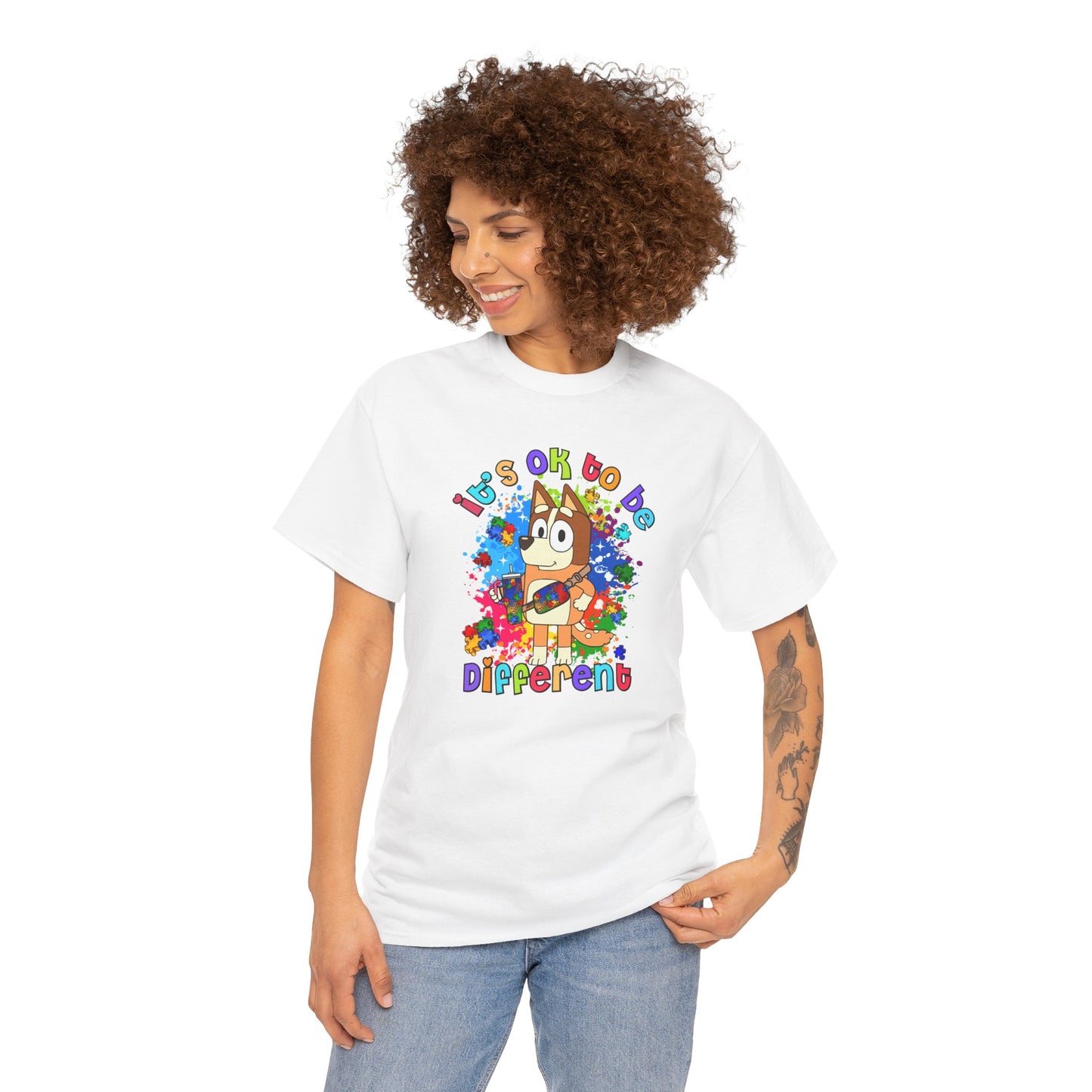Princess Grace  Bluey Unisex Heavy Cotton Tee  "It's OK to Be Different" Colorful Graphic Tee