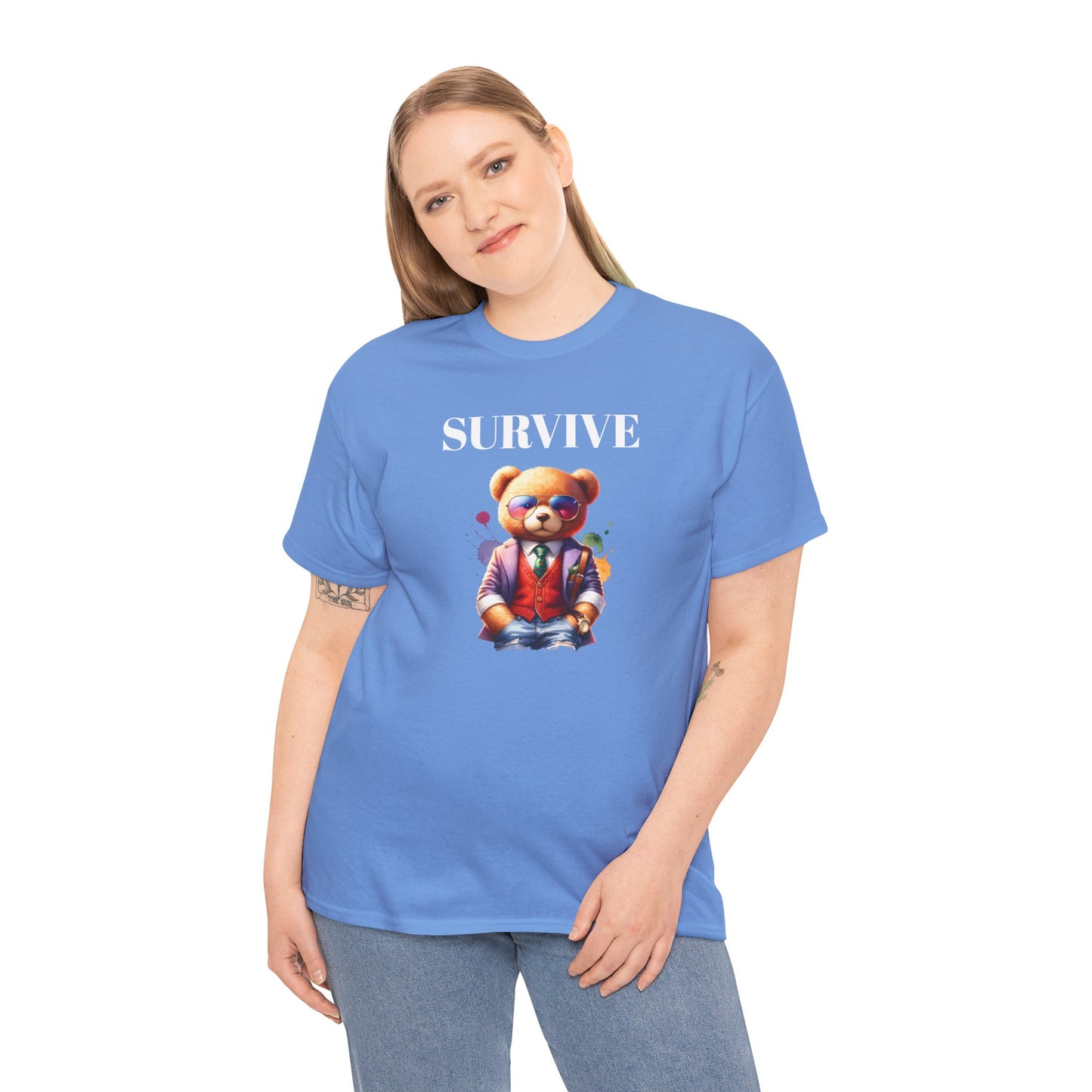 Princess Grace  Unisex Heavy Cotton Tee  'Survive' Teddy Bear Graphic T-Shirt for Casual Wear