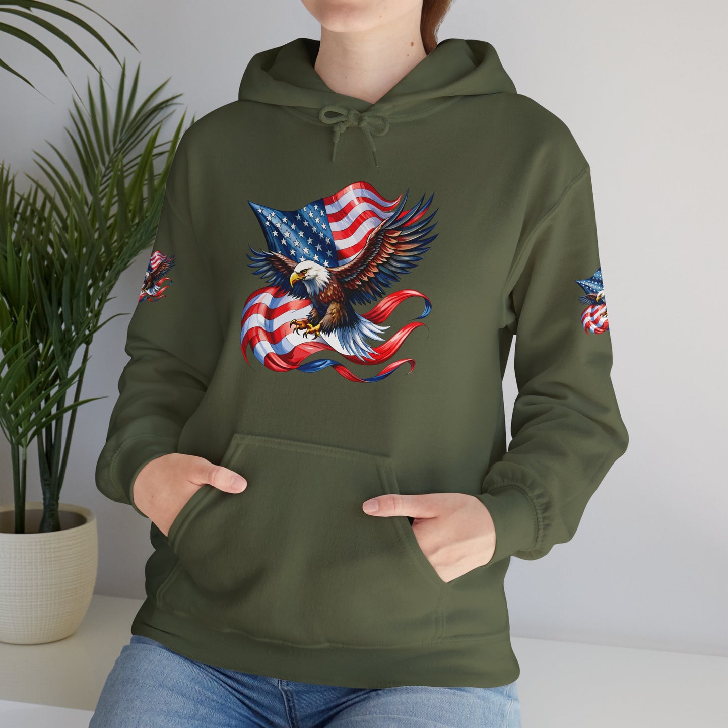 Princess Grace  Patriotic Eagle Hoodie   Unisex Heavy Blend  Sweatshirt with American Flag Design