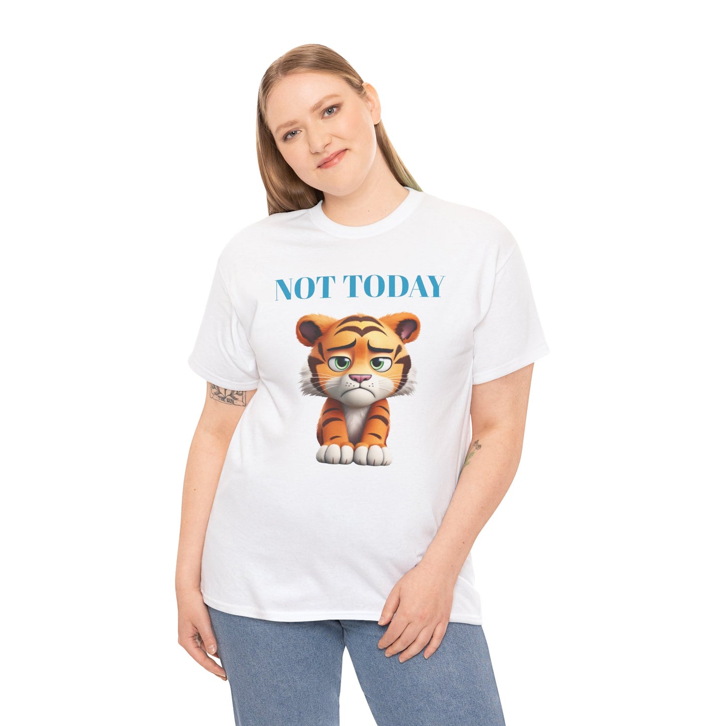 Princess Grace  Not Today Tiger Unisex Heavy Cotton Tee Casual Fun Cat Graphic Shirt