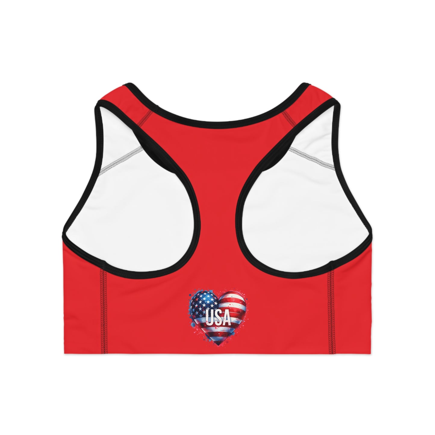 Princess Grace  USA Heart Sports Bra  Red Patriotic Workout Top