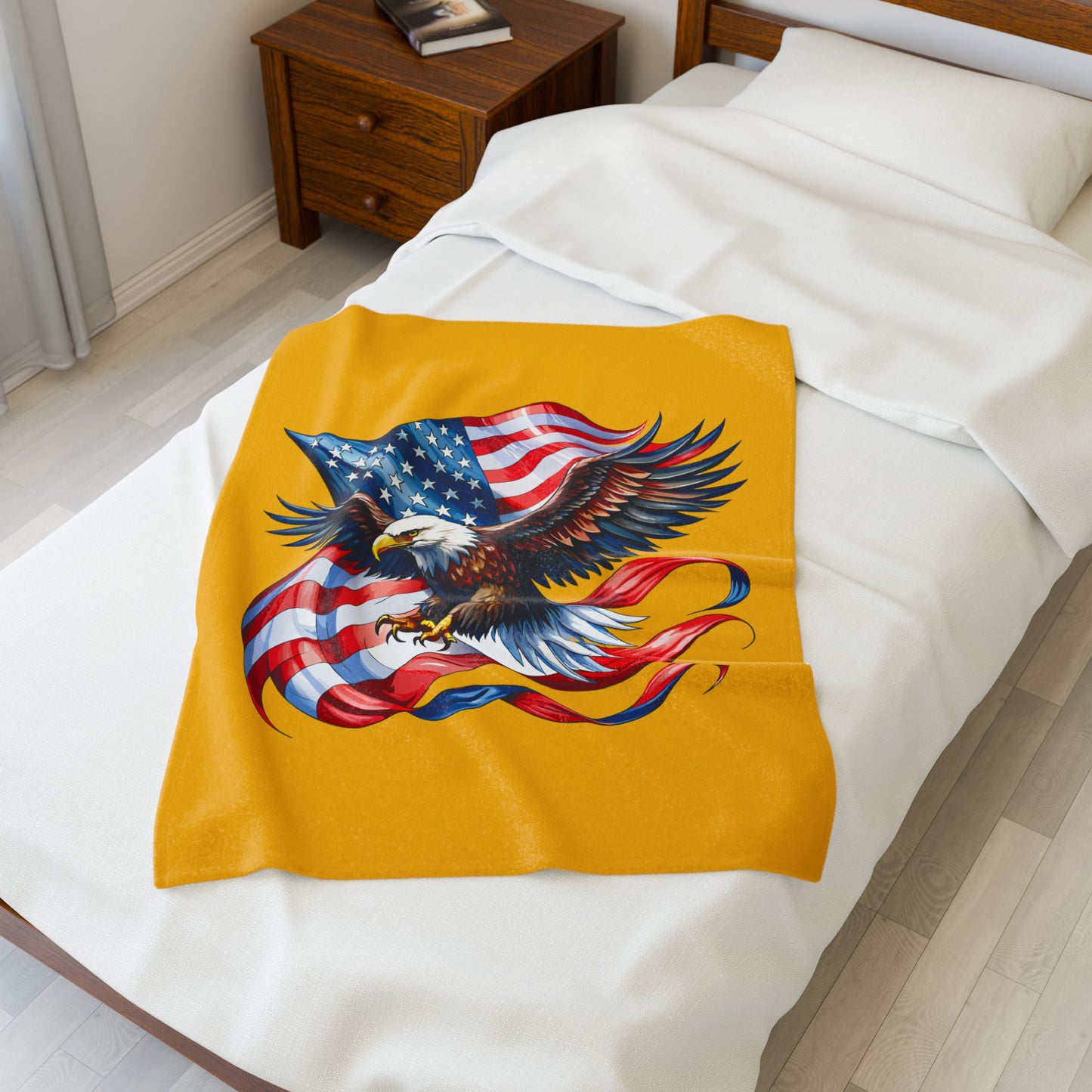 Princess Grace  Eagle & Flag Velveteen Plush Blanket Perfect for Patriotism and Cozy Moments