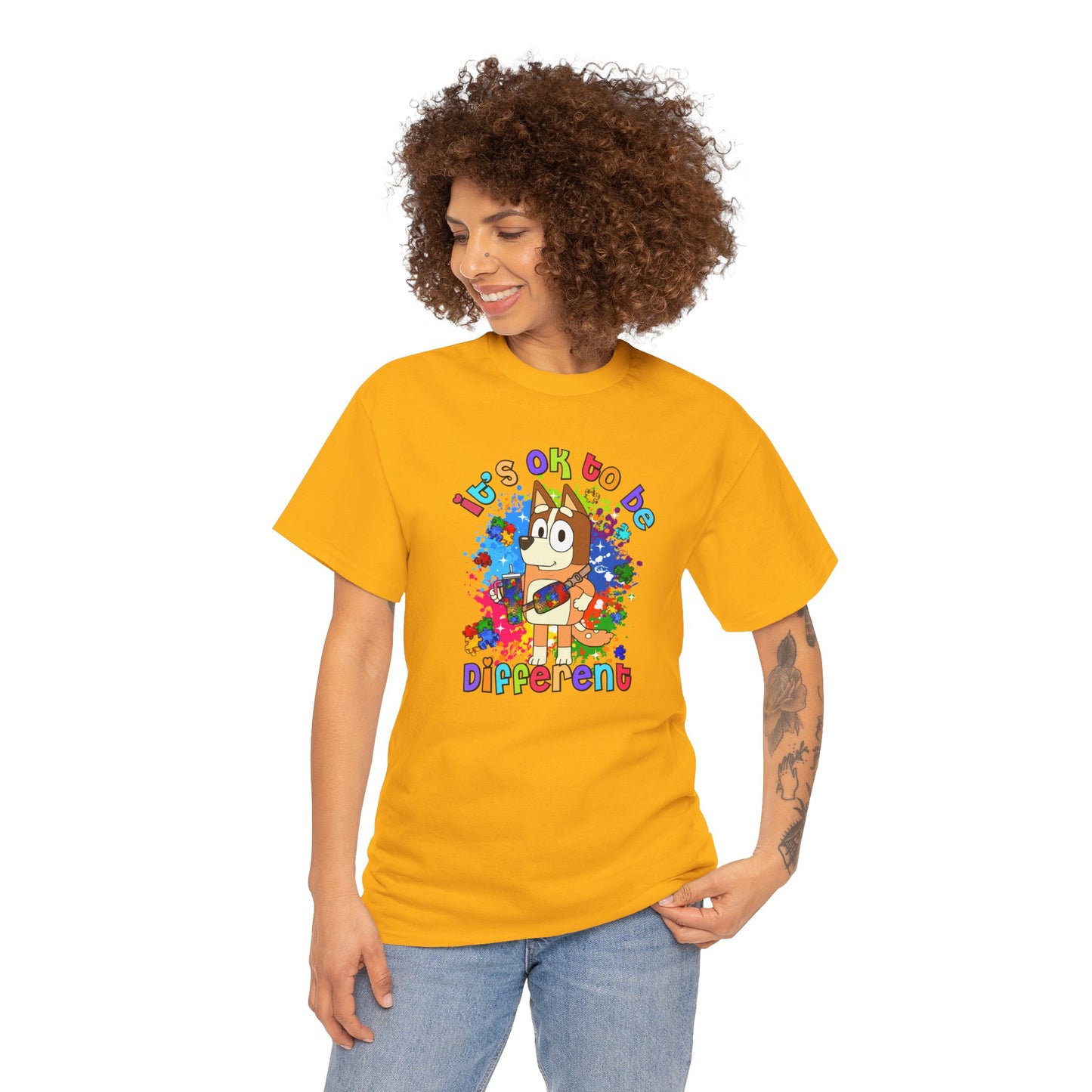 Princess Grace  Bluey Unisex Heavy Cotton Tee  "It's OK to Be Different" Colorful Graphic Tee
