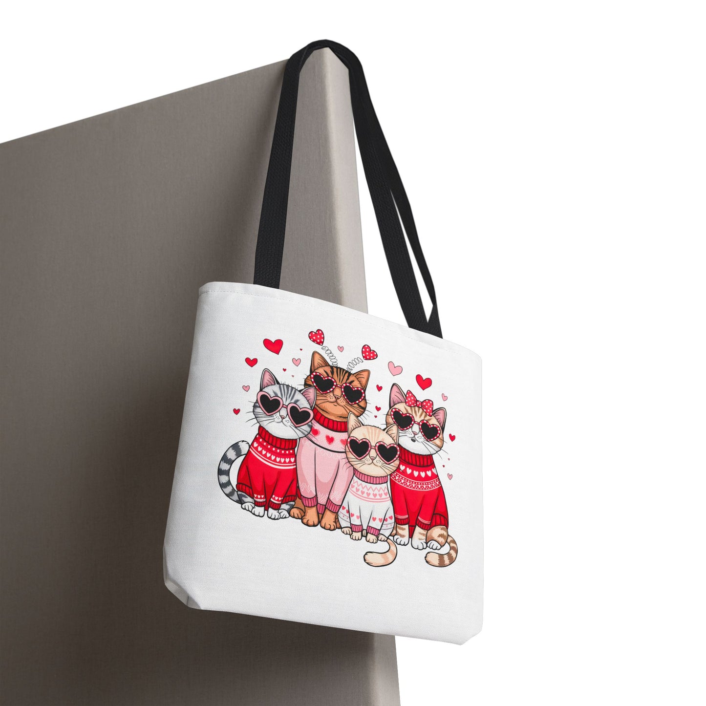 Princess Grace  Cute Cat Lover Tote Bag Stylish and Playful Red Heart Design