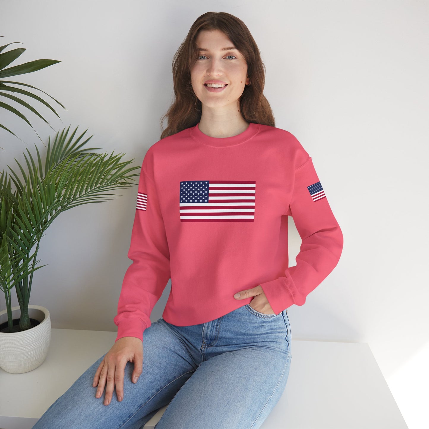 Princess Grace  Patriotic Unisex Crewneck Sweatshirt with American Flags