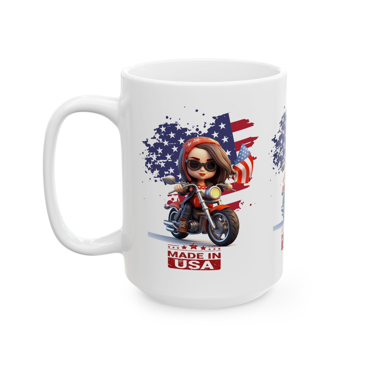 Princess Grace  Patriotic Biker Ceramic Mug  Made in USA  Fun Motorcycle Design