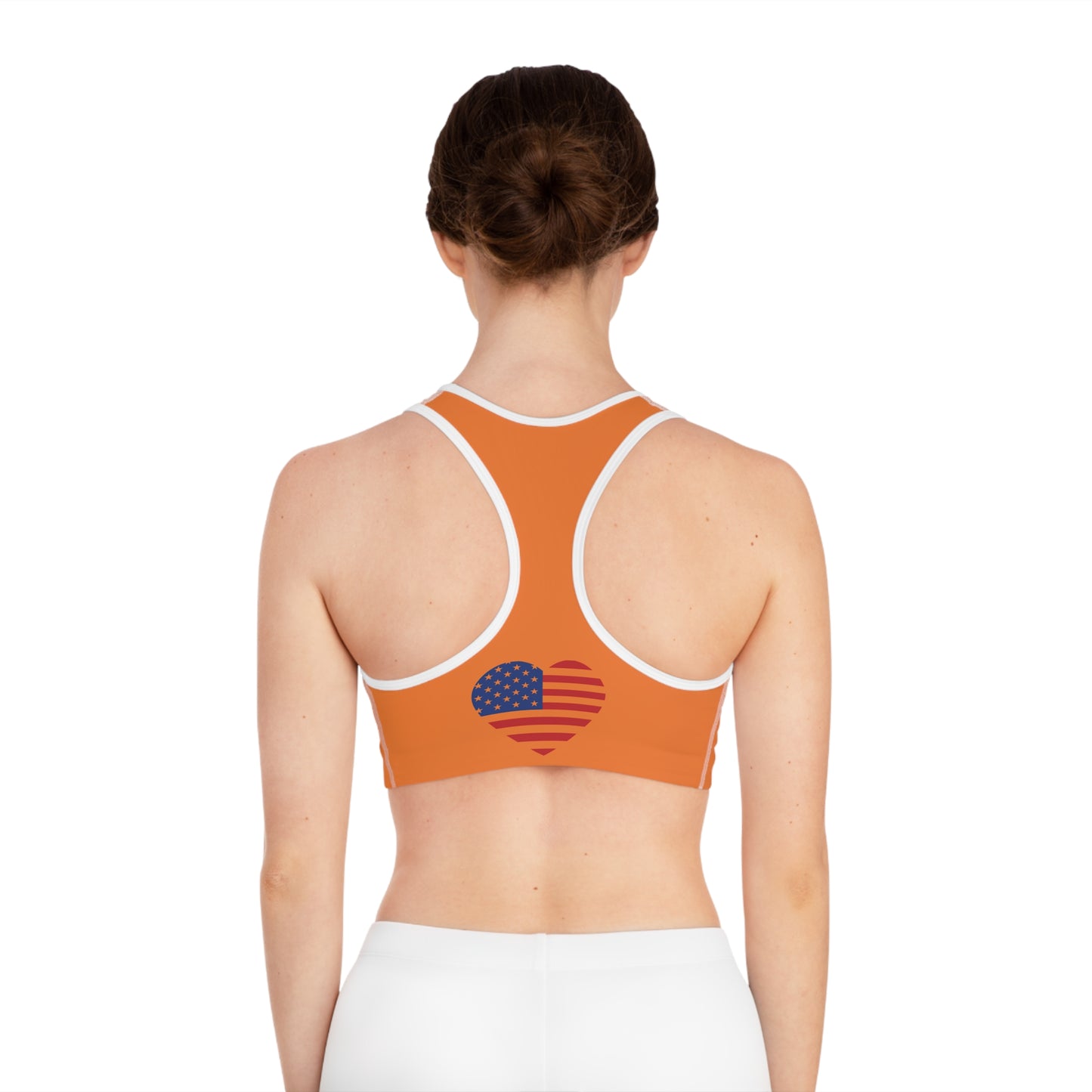 Princess Grace  Patriotic Sports Bra with Heart Design -USA Flag Print for Active Lifestyle