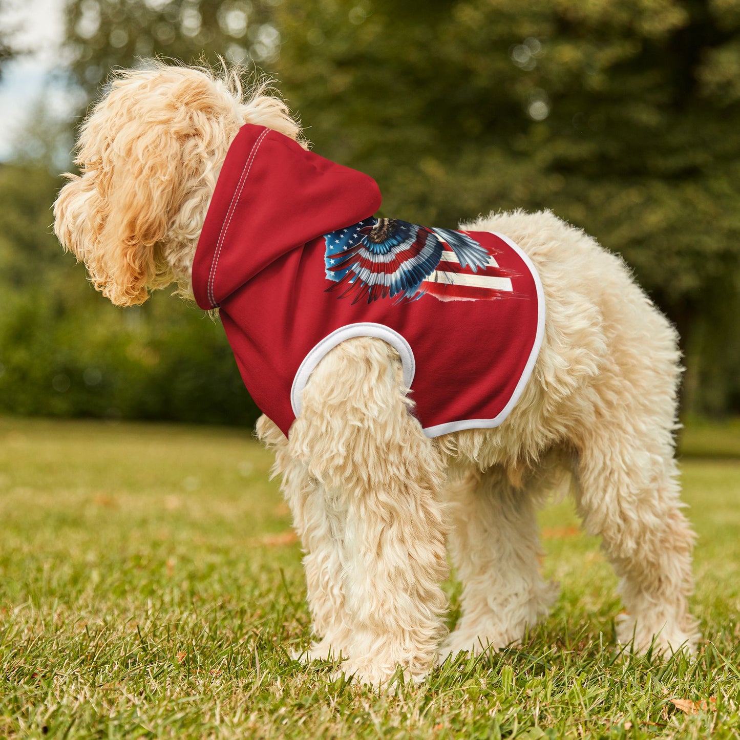 Princess Grace  Patriotic Pet Hoodie with Eagle Design  Cozy American Apparel for Dog Lovers