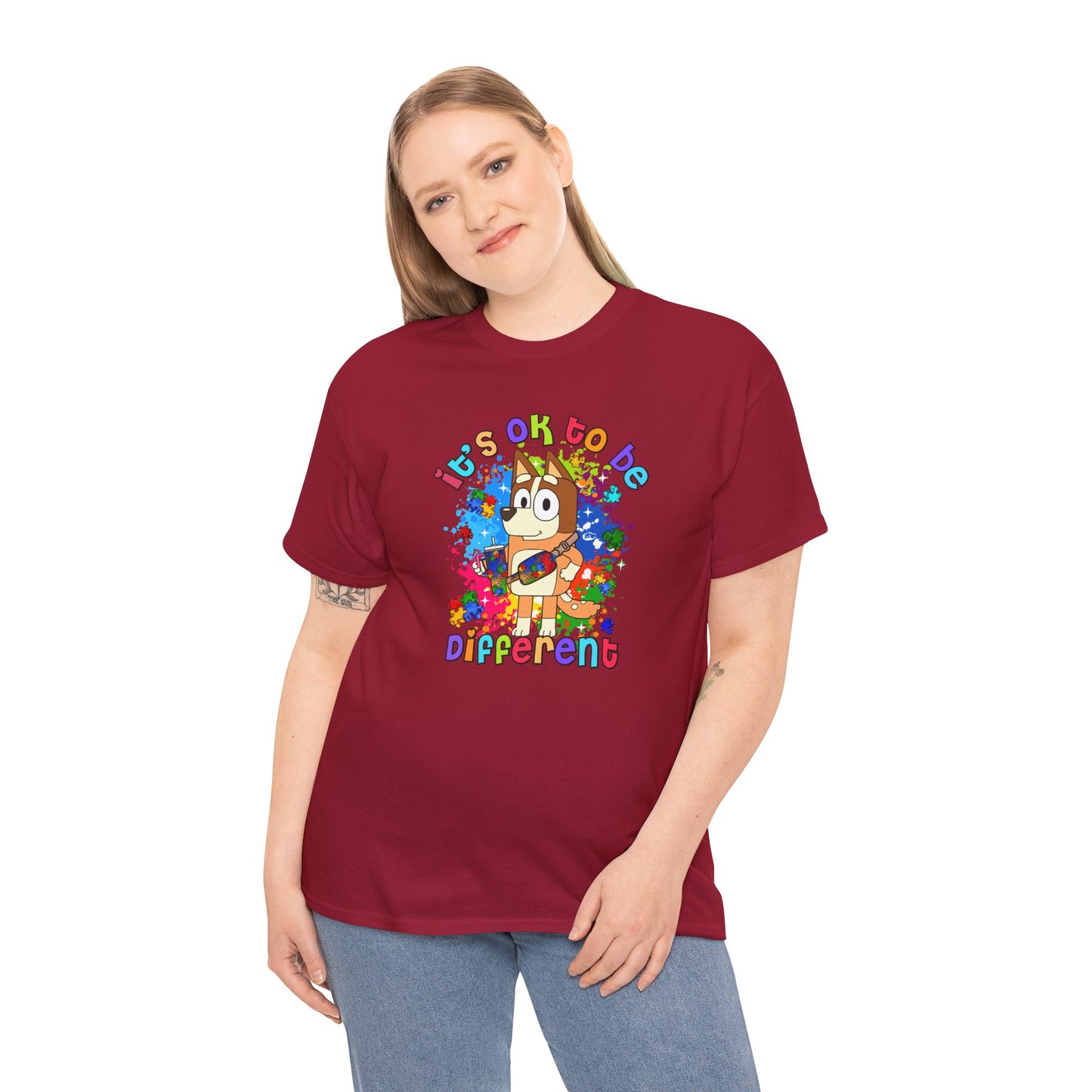 Princess Grace  Bluey Unisex Heavy Cotton Tee  "It's OK to Be Different" Colorful Graphic Tee