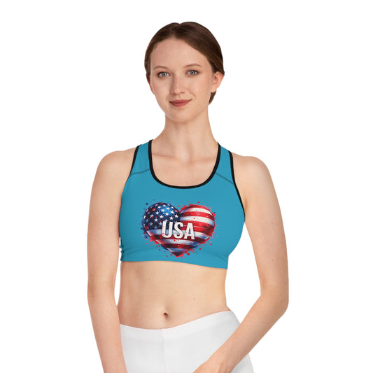 Princess Grace  USA Heart Sports Bra  Patriotic Activewear for Fitness & Holidays