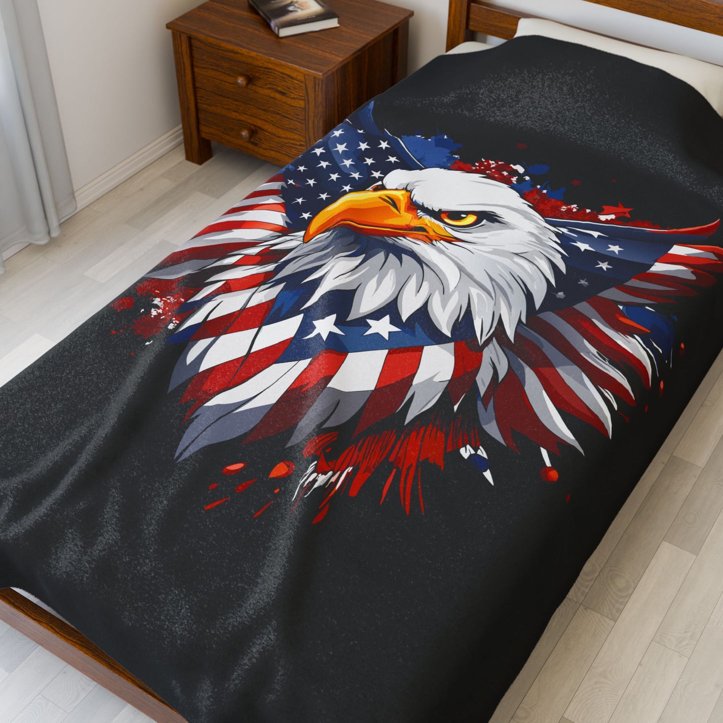 Princess Grace  Patriotic Eagle Velveteen Plush Blanket  Cozy American Flag Throw for Independence Day & Celebrations