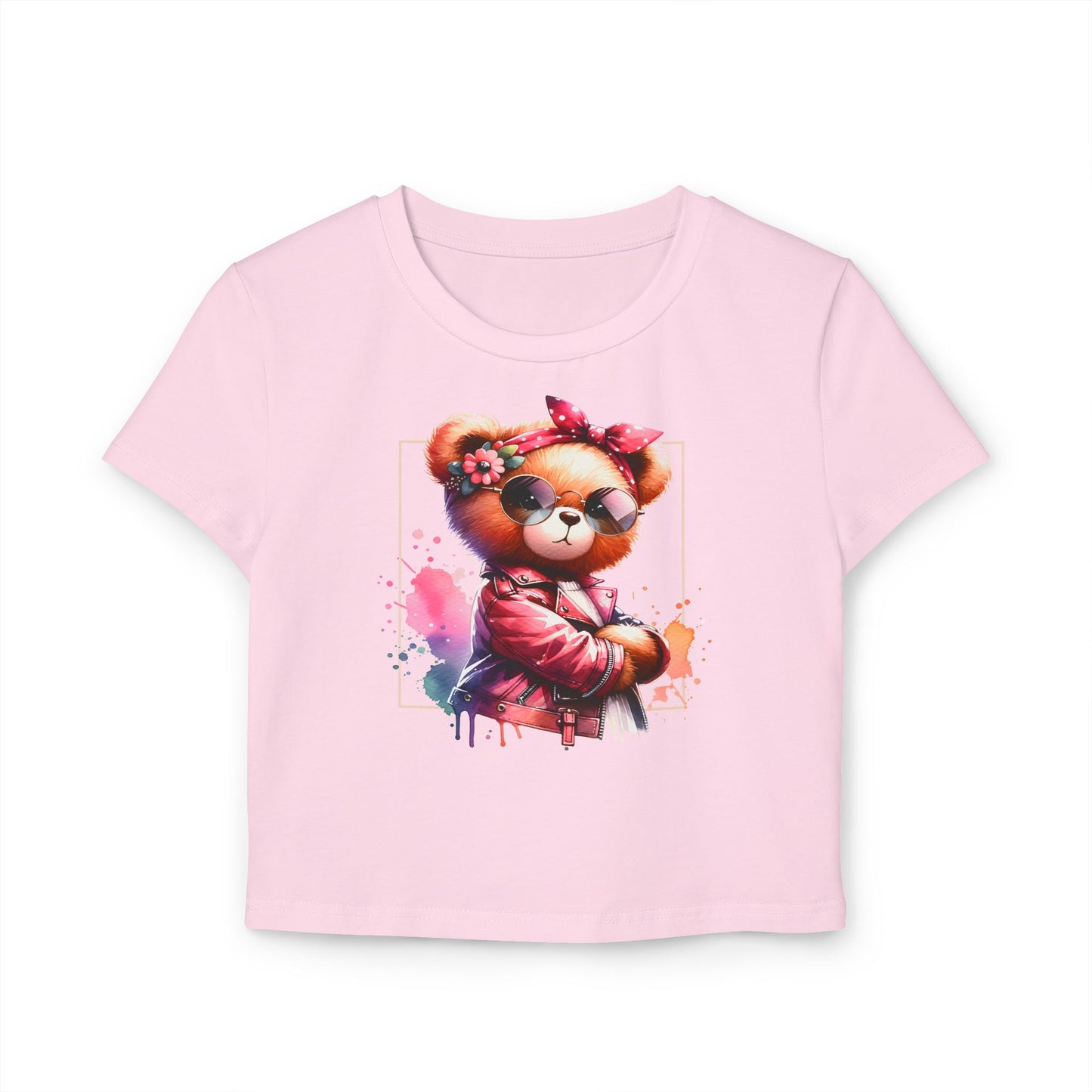 Princess Grace  Cute Bear Graphic Women's Baby Tee  Trendy Spring Fashion