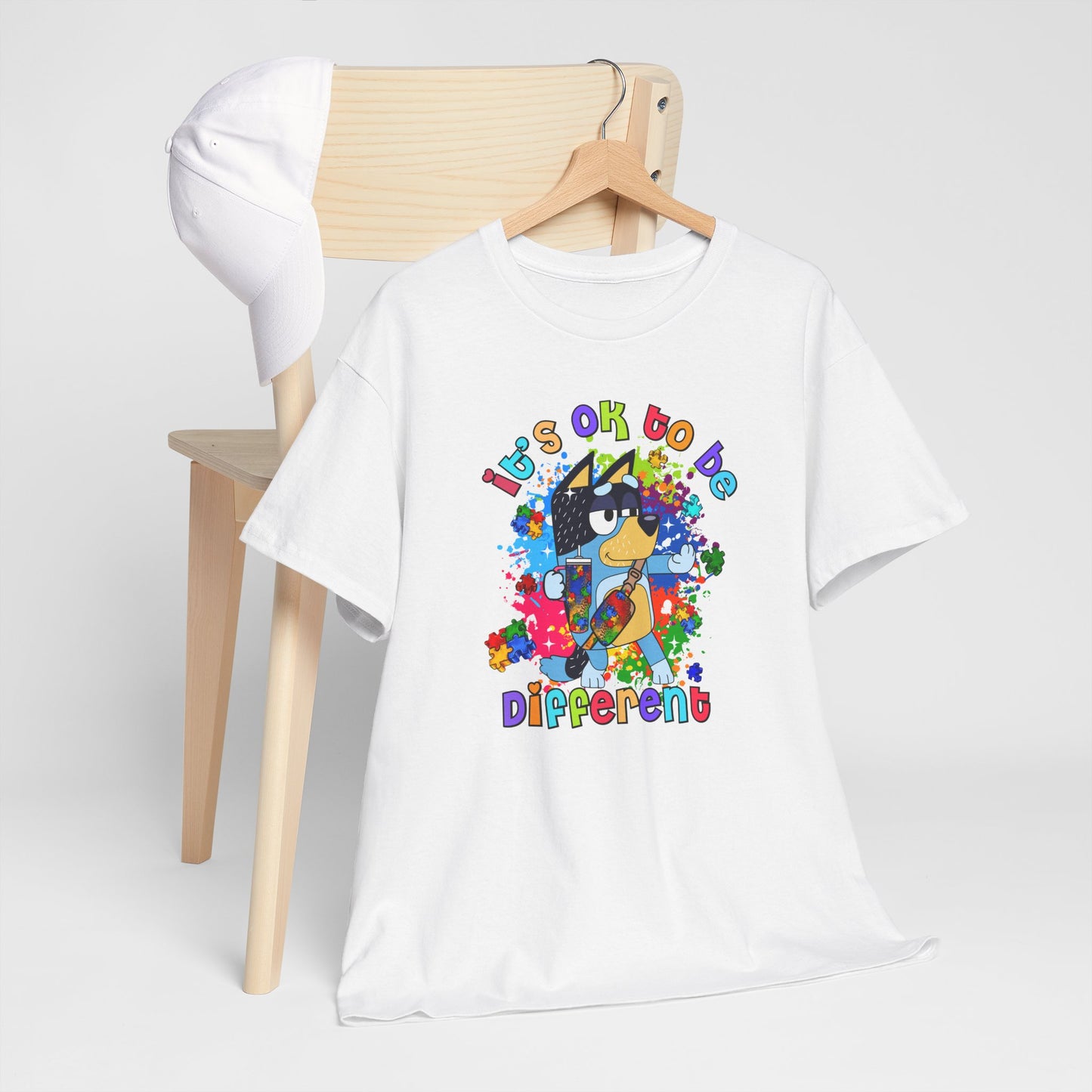 Princess Grace  Bluey  Unisex Heavy Cotton Tee  "It's OK to Be Different" - Colorful Graphic T-Shirt for Self-Expression