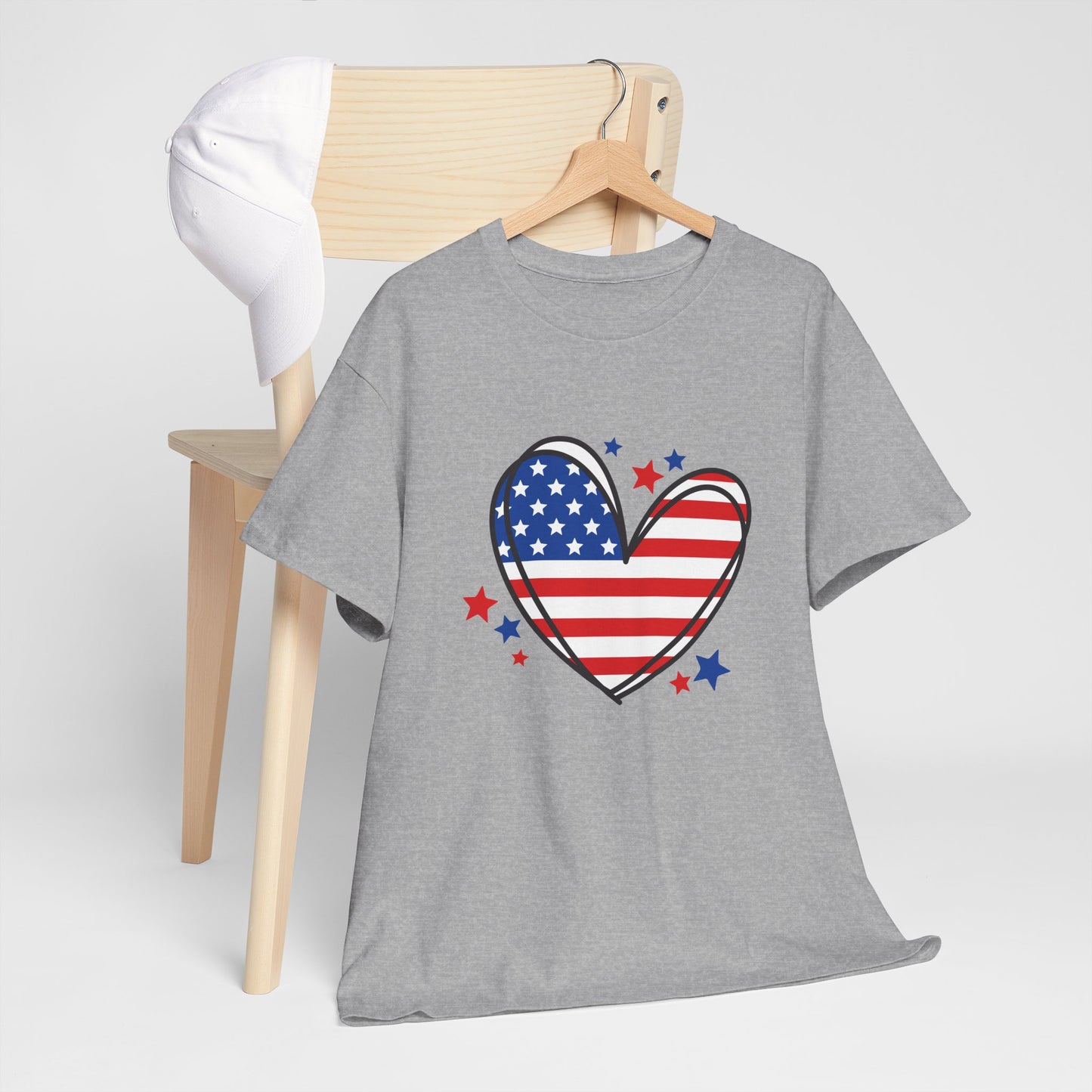 Princess Grace  Patriotic Heart Unisex Heavy Cotton Tee  USA Love T-Shirt