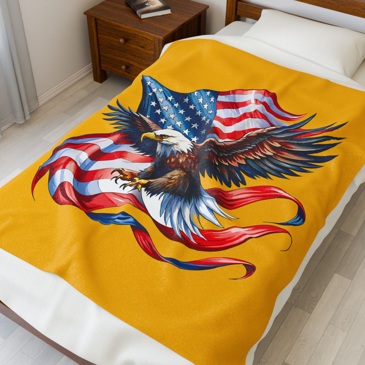 Princess Grace  Eagle & Flag Velveteen Plush Blanket Perfect for Patriotism and Cozy Moments