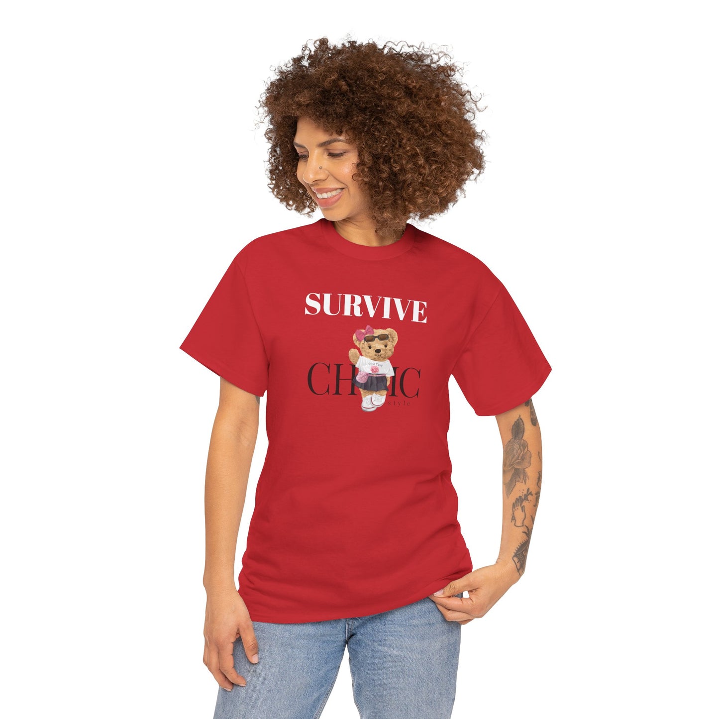 Princess Grace  Survive Chic Unisex Heavy Cotton Tee Cute Bear Graphic T-Shirt for Casual Style