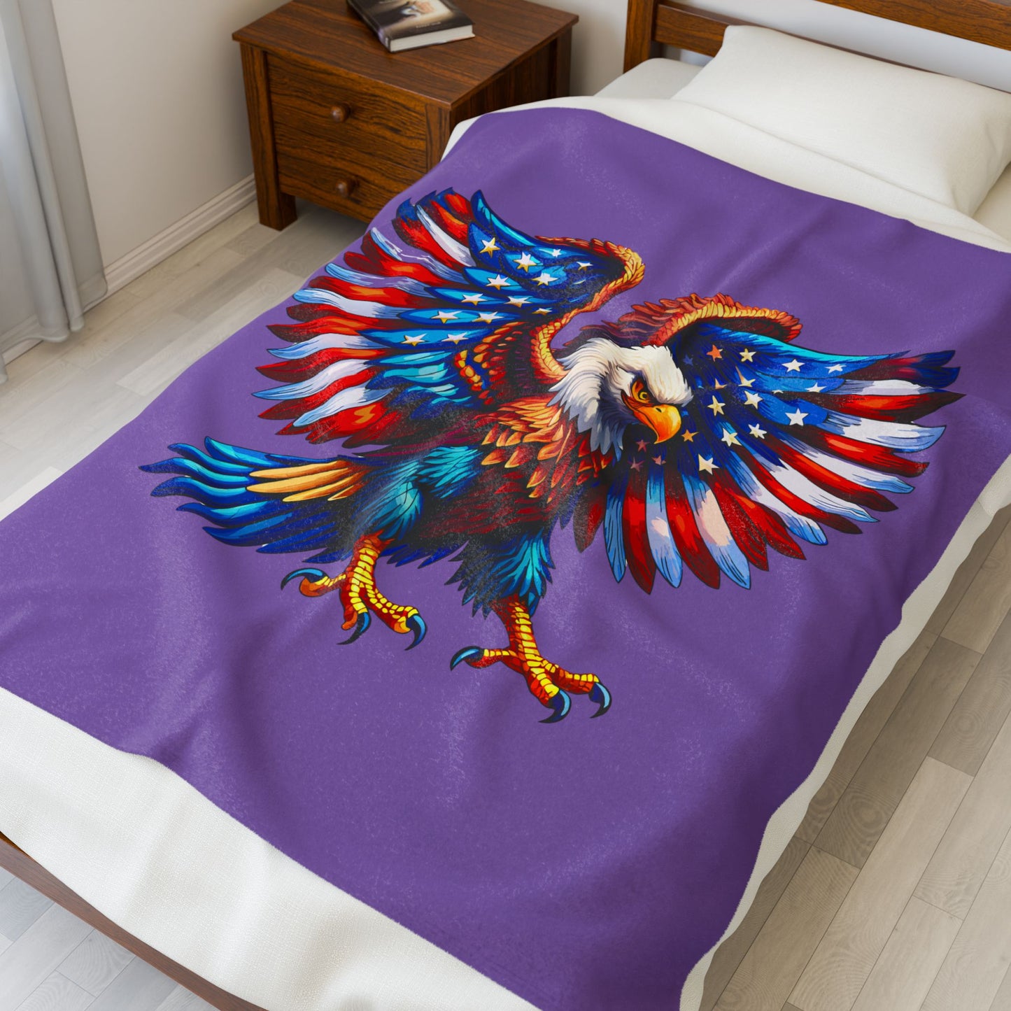 Princess Grace  Patriotic Eagle Velveteen Plush Blanket  Cozy Americana Home Decor