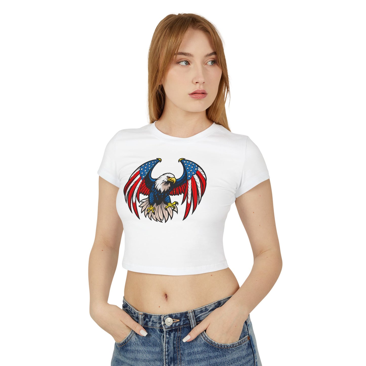 Princess Grace Patriotic Women's Baby Tee USA Eagle Graphic