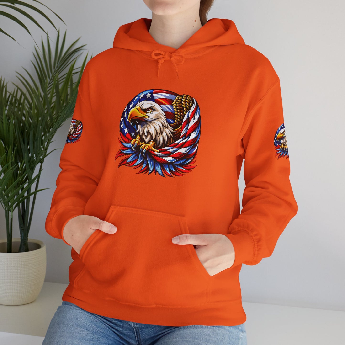 Princess Grace  Patriotic Eagle Hoodie   Unisex Heavy Blend Sweatshirt with American Flag Design