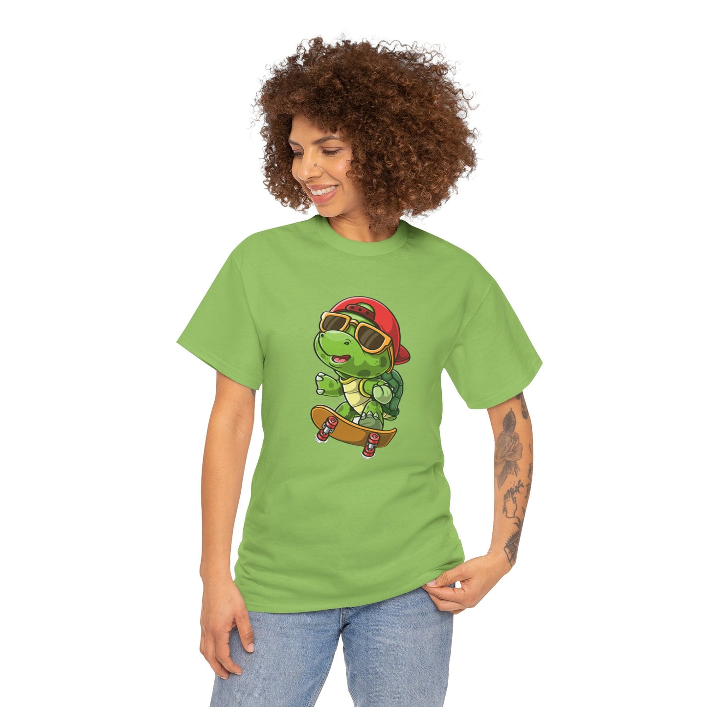 Princess Grace  Cool Skateboarding Turtle Unisex Heavy Cotton Tee