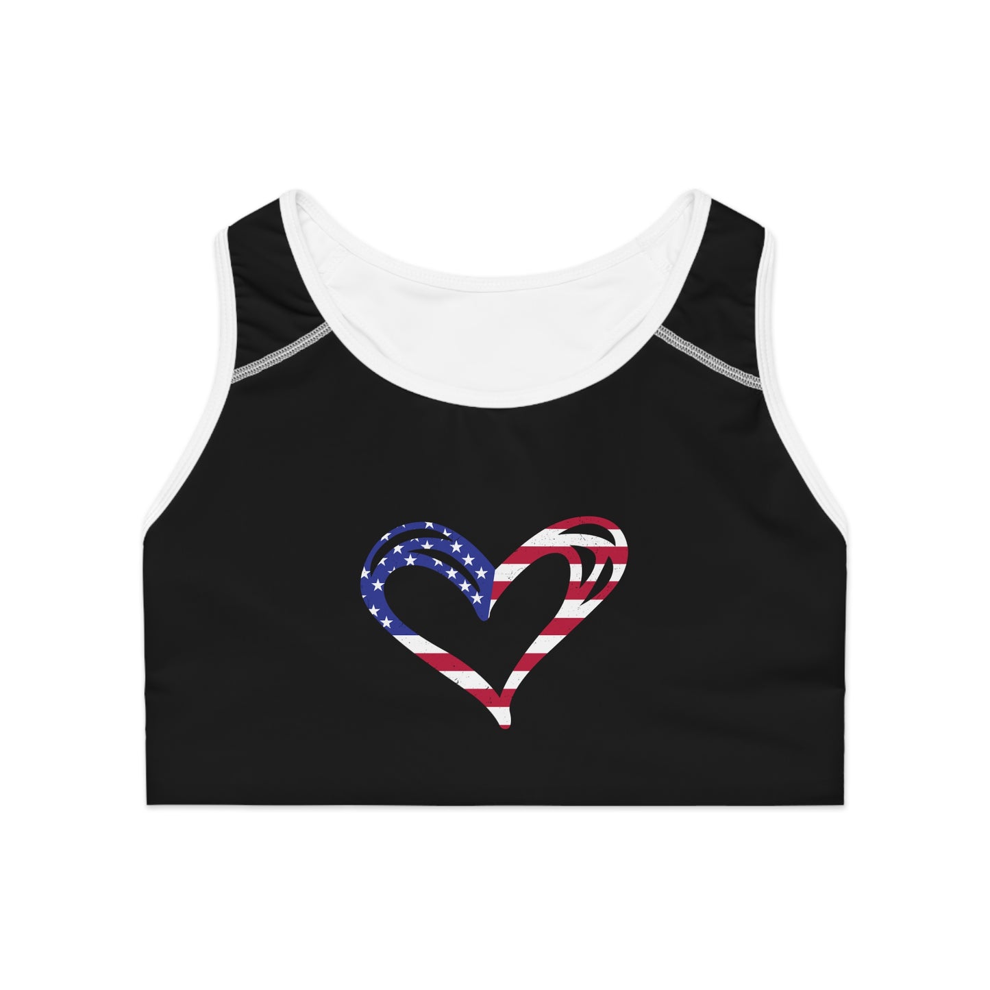 Princess Grace  Patriotic Heart Sports Bra USA Flag Design for Active Lifestyle