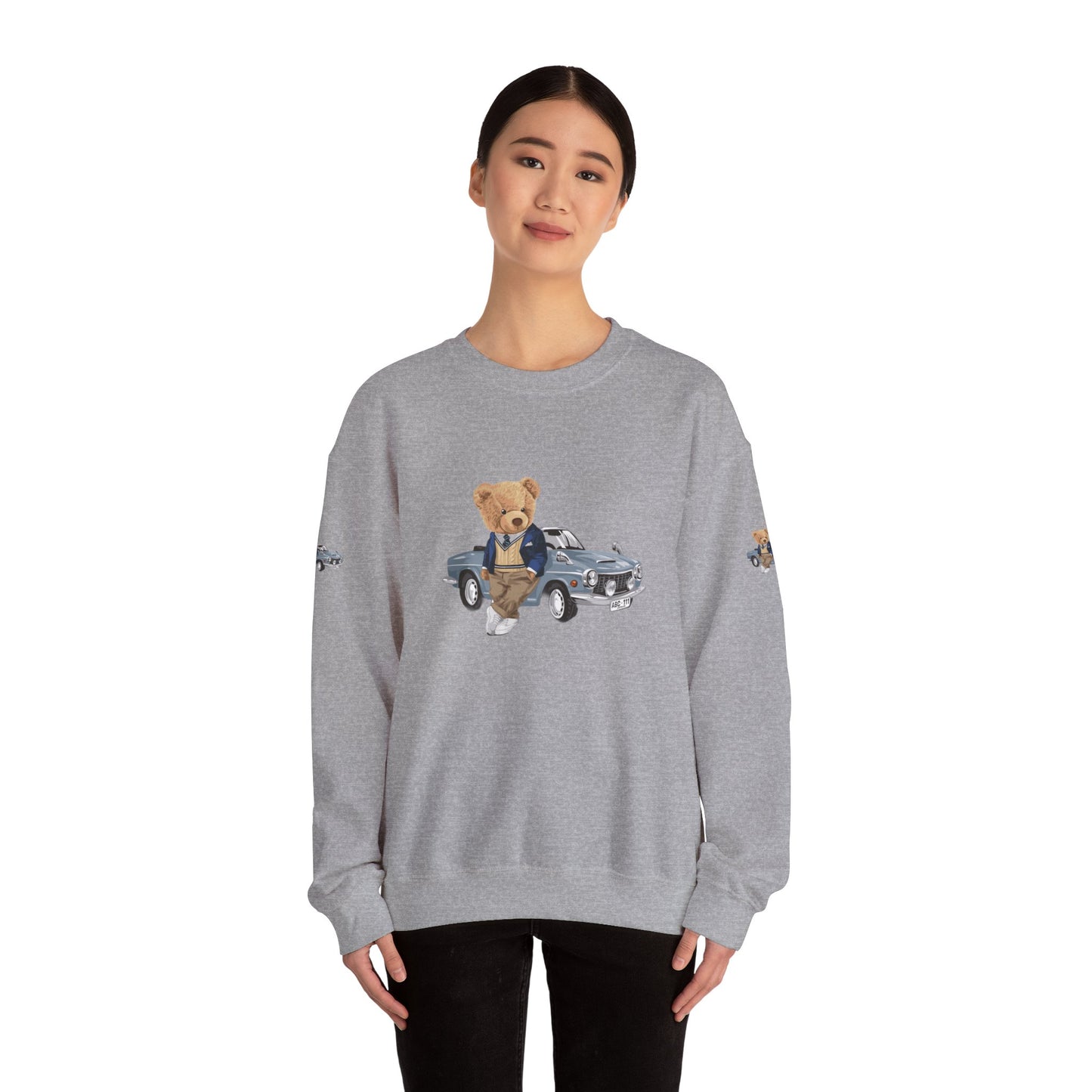 Princess Grace  Stylish Crewneck Sweatshirt with Bear and Car Design