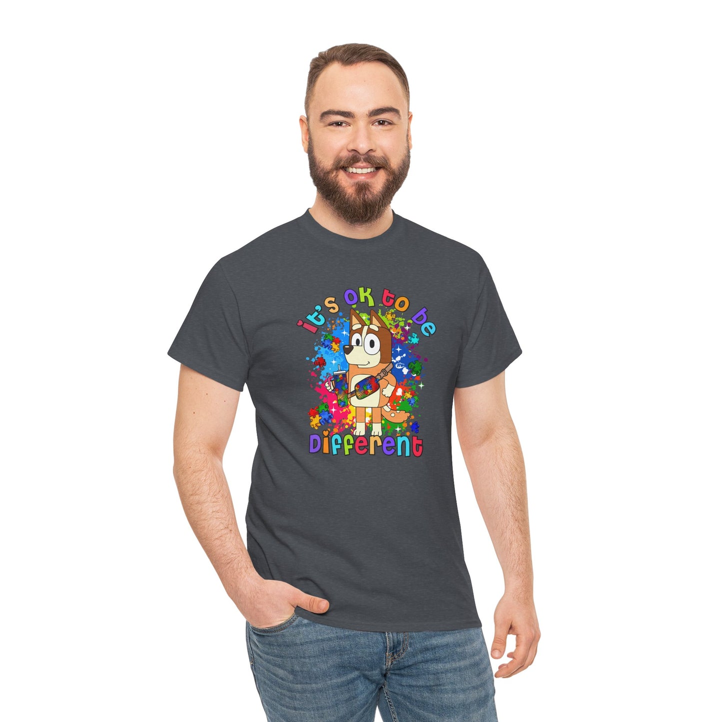 Princess Grace  Bluey Unisex Heavy Cotton Tee  "It's OK to Be Different" Colorful Graphic Tee