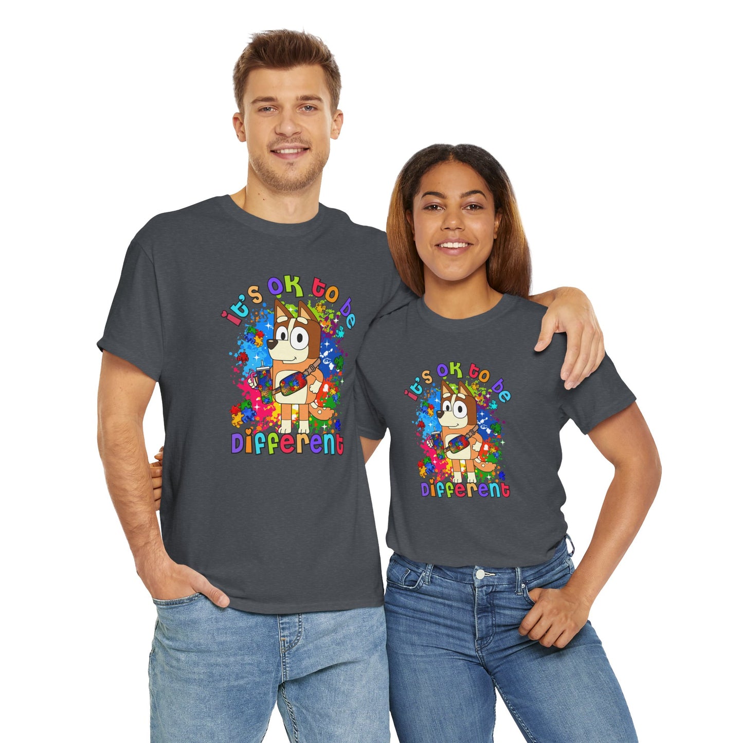 Princess Grace  Bluey Unisex Heavy Cotton Tee  "It's OK to Be Different" Colorful Graphic Tee
