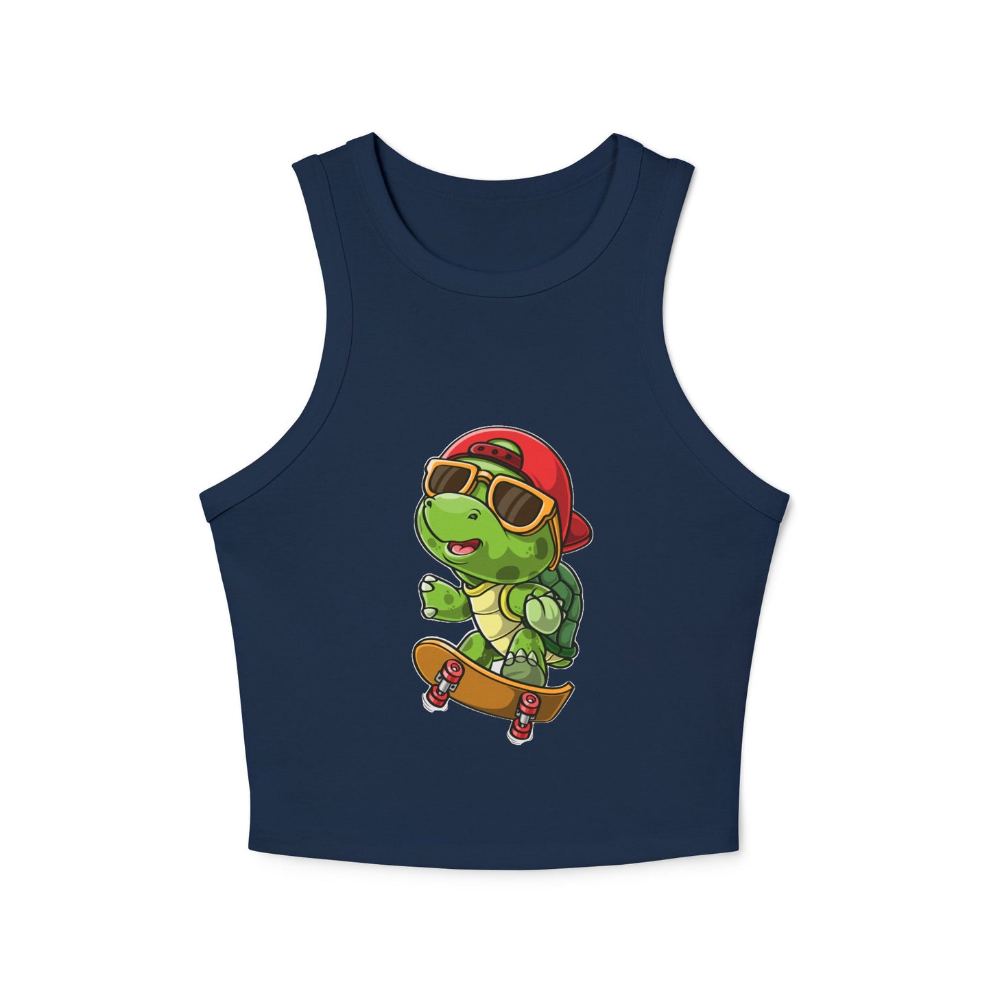 Princess Grace  Cool Skateboarding Turtle Women's Racer Tank Top  Cute Design for Summer Vibes