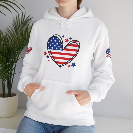 Princess Grace  Patriotic Heart Hoodie  Unisex Heavy Blend  Hooded Sweatshirt for Independence Day & Year Round Love