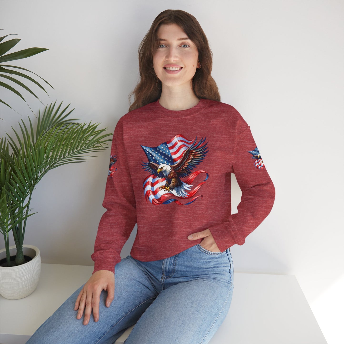 Princess Grace  Patriotic Eagle Crewneck Sweatshirt Unisex Heavy Blend Perfect for Independence Day and Memorial Day