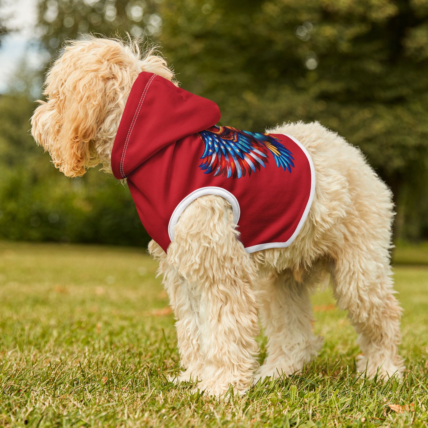 Princess Grace  Patriotic Eagle Pet Hoodie Red Hoodie for Dogs Perfect for Holidays and Celebrations