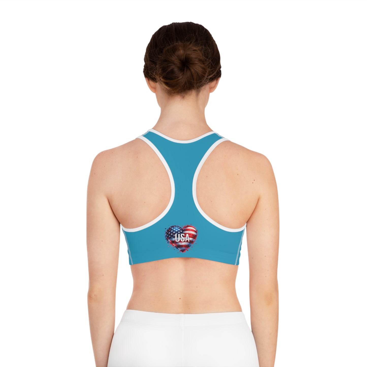 Princess Grace  USA Heart Sports Bra  Patriotic Activewear for Fitness & Holidays