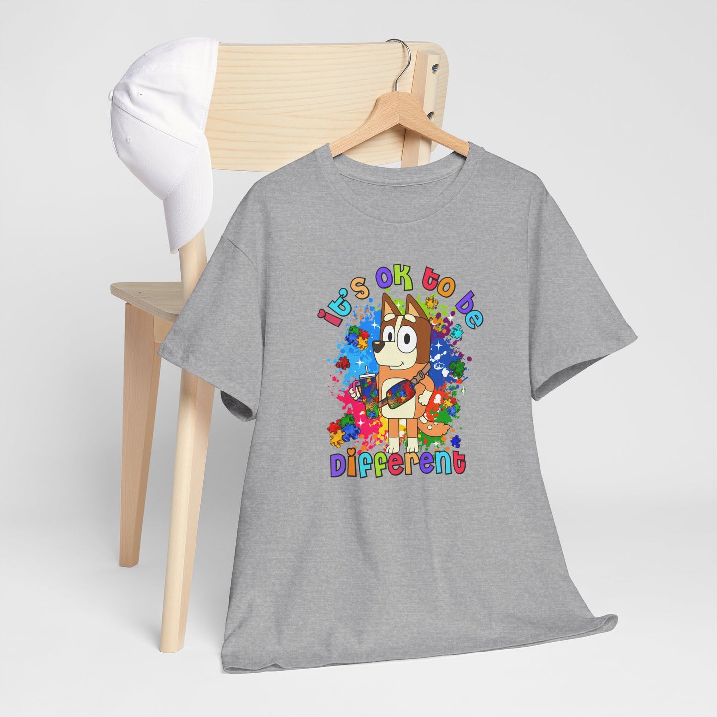 Princess Grace  Bluey Unisex Heavy Cotton Tee  "It's OK to Be Different" Colorful Graphic Tee