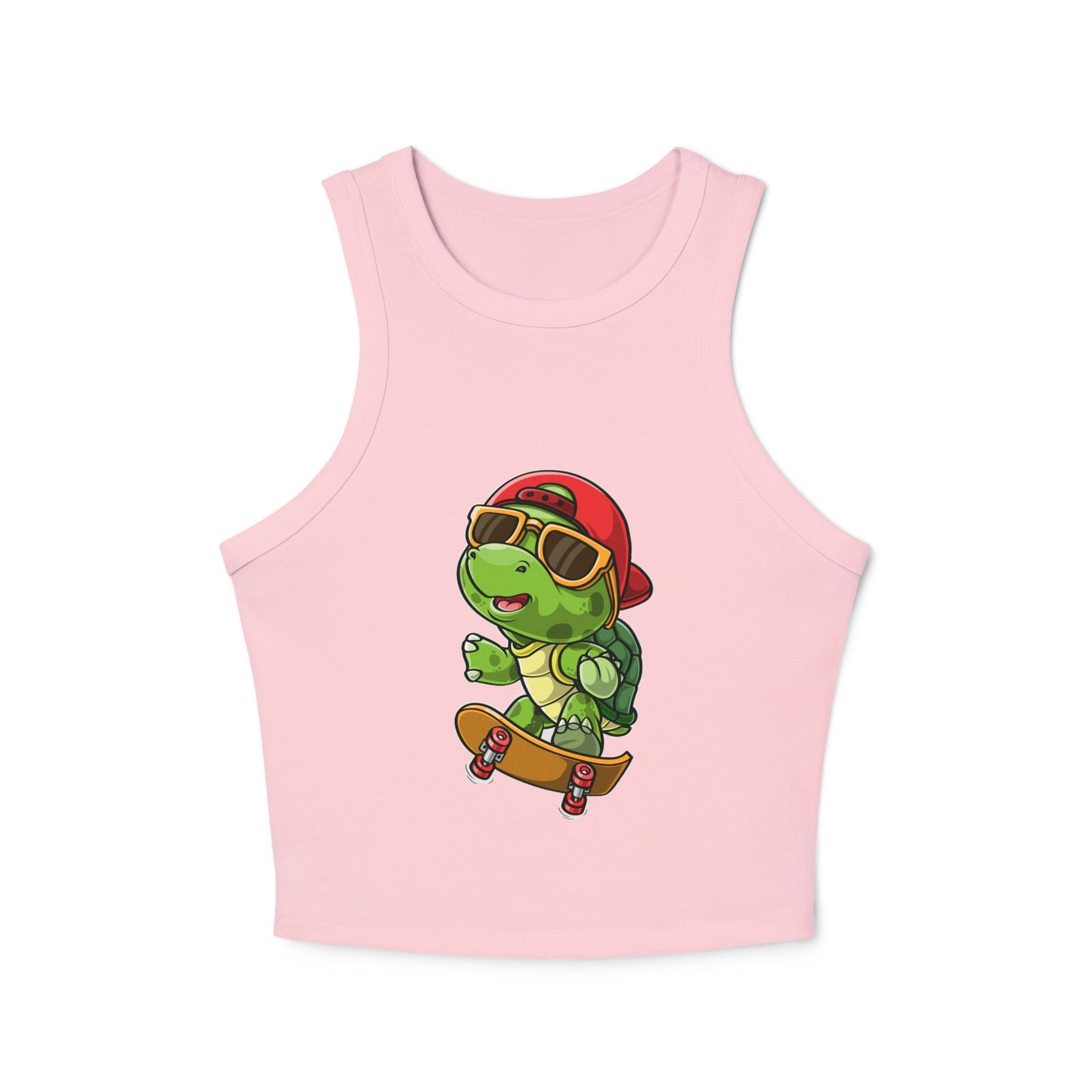 Princess Grace  Cool Skateboarding Turtle Women's Racer Tank Top  Cute Design for Summer Vibes