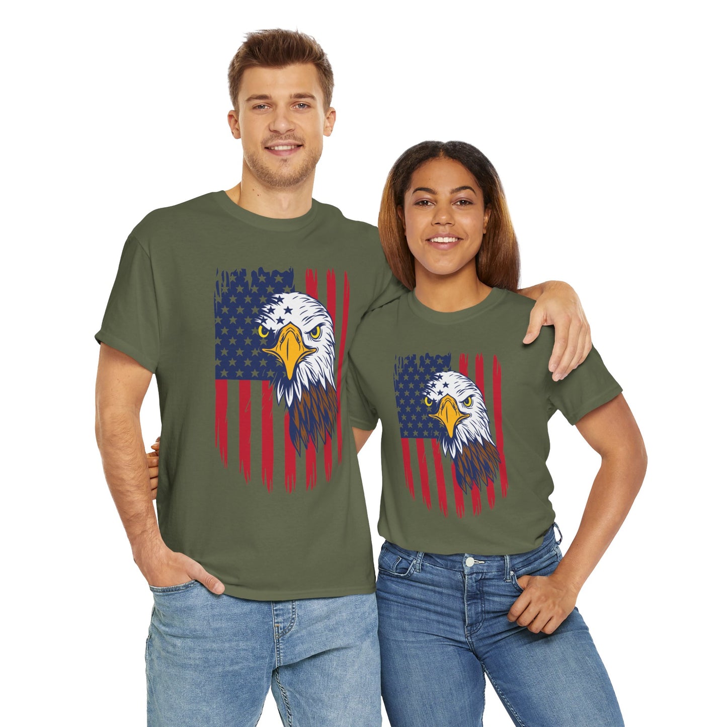 Princess Grace  Eagle & American Flag Unisex Heavy Cotton Tee   Patriotic Apparel for All Occasions