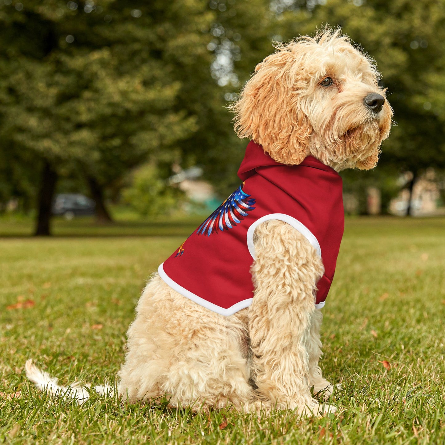 Princess Grace  Patriotic Eagle Pet Hoodie Red Hoodie for Dogs Perfect for Holidays and Celebrations