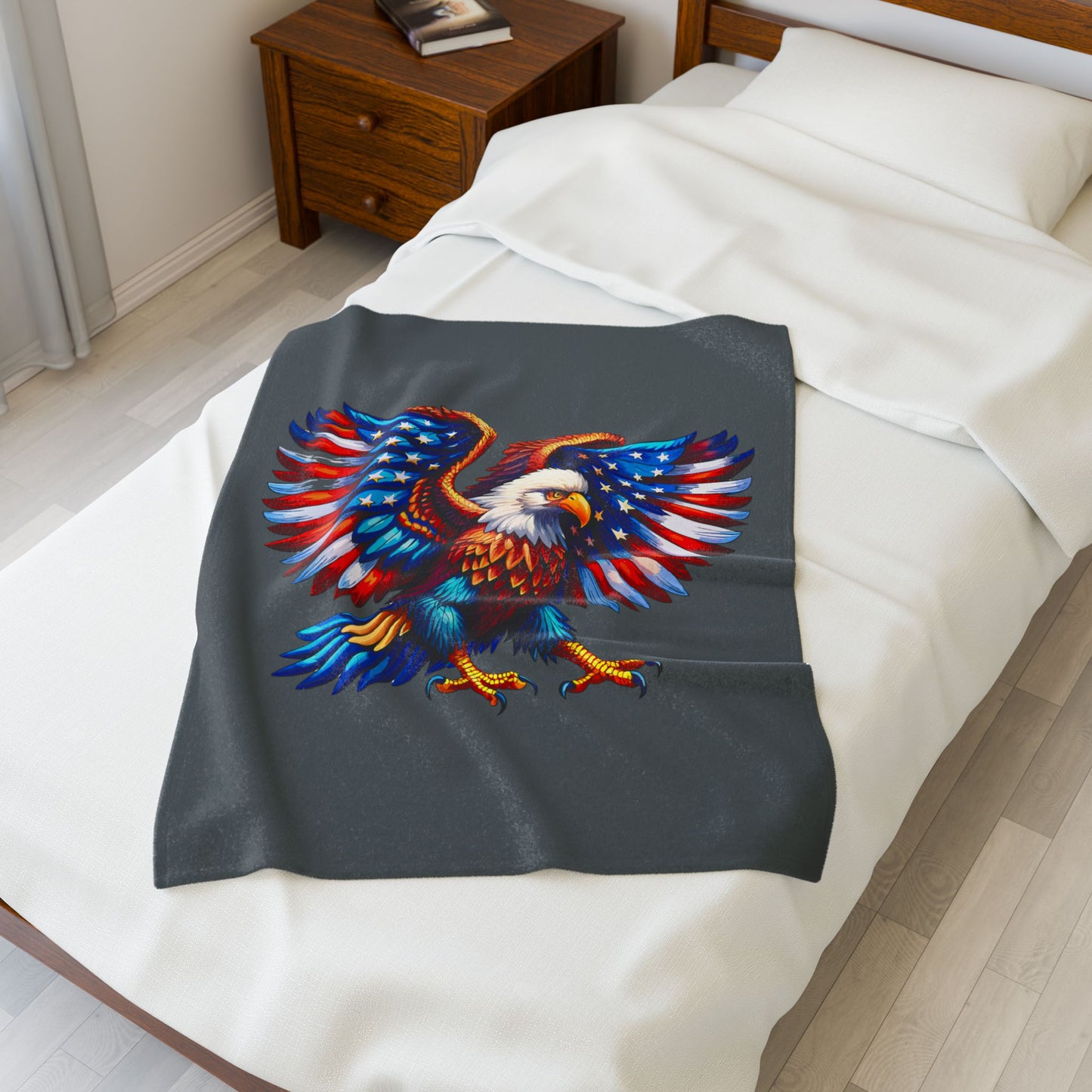 Princess Grace  Patriotic Eagle Velveteen Plush Blanket  Cozy American Flag Throw for Celebrations