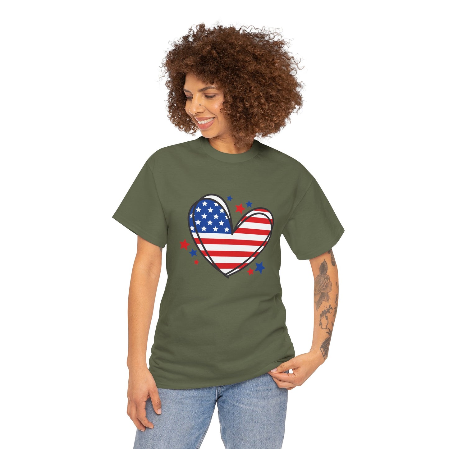 Princess Grace  Patriotic Heart Unisex Heavy Cotton Tee  USA Love T-Shirt