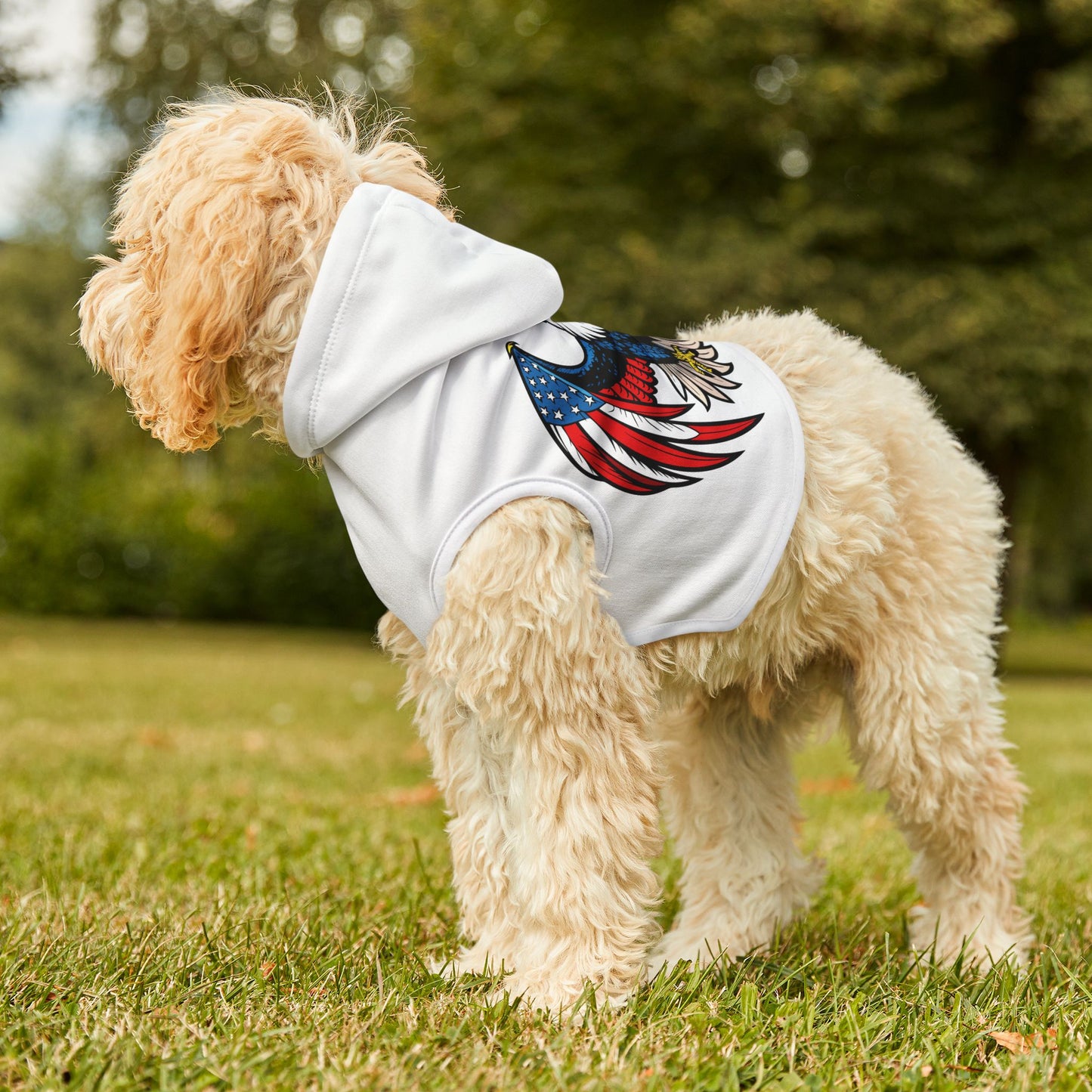 Princess Grace  Patriotic Eagle Pet Hoodie  Perfect for Independence Day and Outdoor Adventures