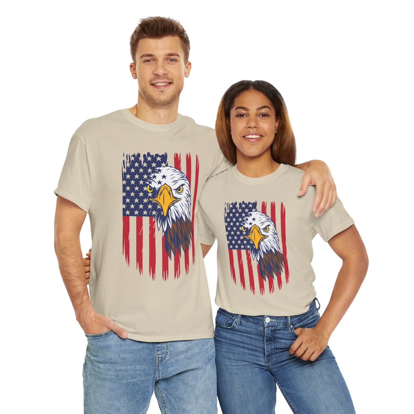 Princess Grace  Eagle & American Flag Unisex Heavy Cotton Tee   Patriotic Apparel for All Occasions