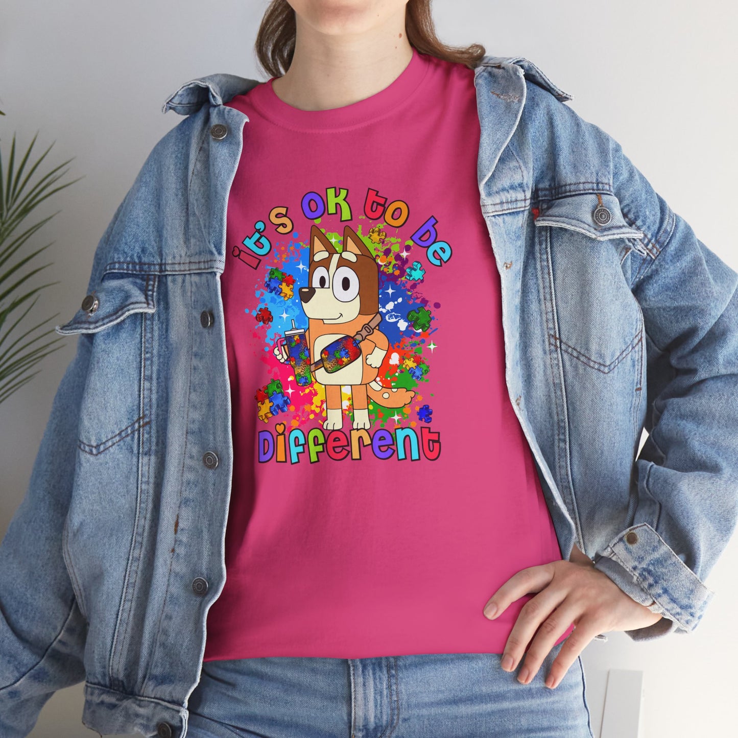 Princess Grace  Bluey Unisex Heavy Cotton Tee  "It's OK to Be Different" Colorful Graphic Tee