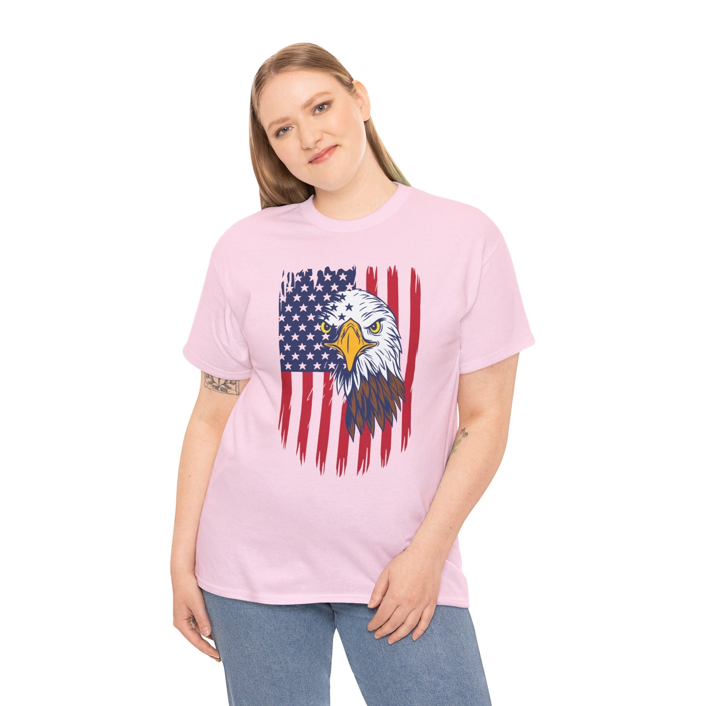 Princess Grace  Eagle & American Flag Unisex Heavy Cotton Tee   Patriotic Apparel for All Occasions