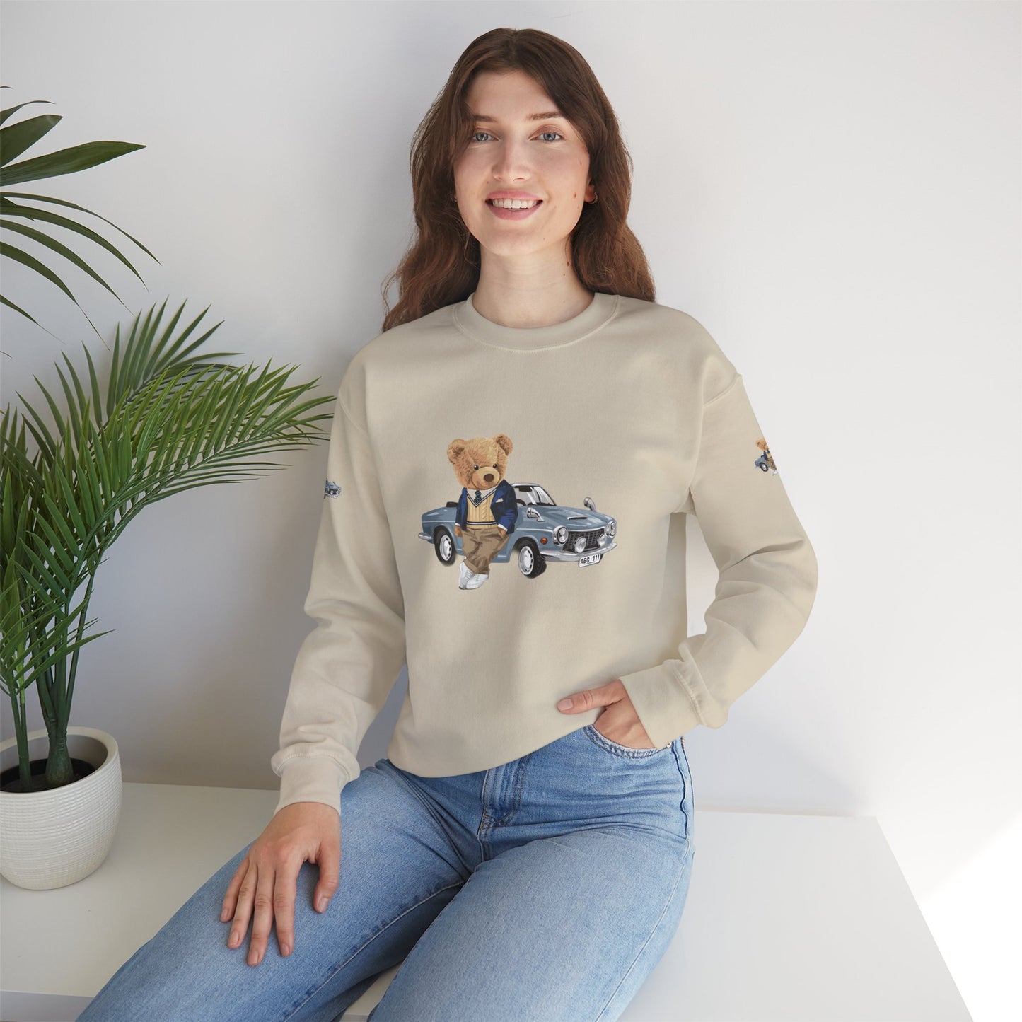 Princess Grace  Stylish Crewneck Sweatshirt with Bear and Car Design