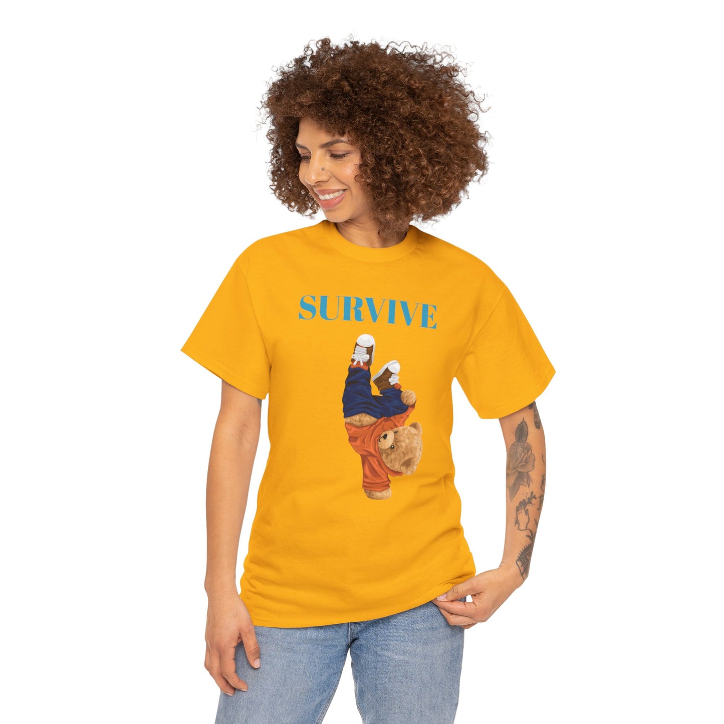 Princess Grace  Survive Bear Graphic Unisex Heavy Cotton Tee Casual Streetwear Tee for Everyday Adventures