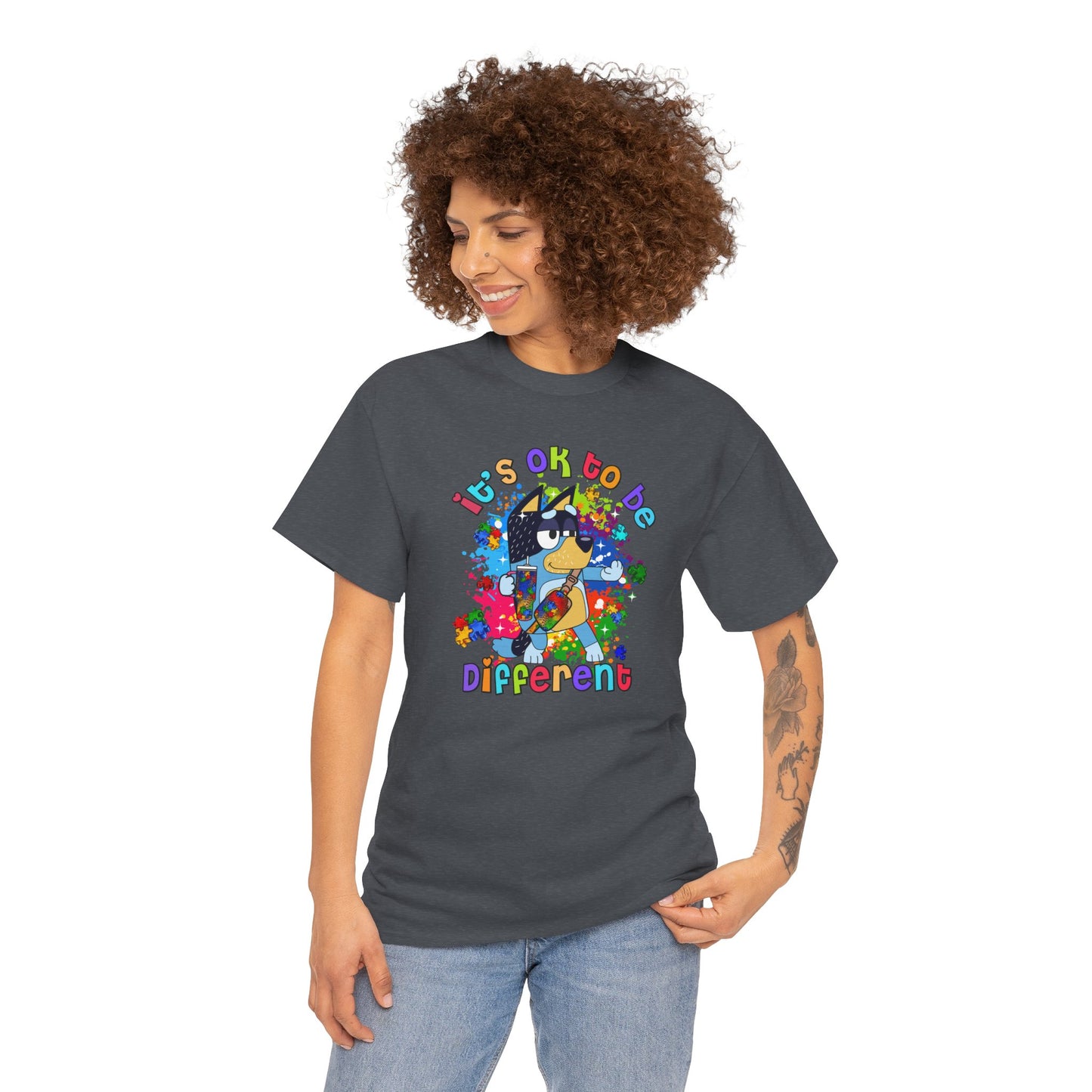Princess Grace  Bluey  Unisex Heavy Cotton Tee  "It's OK to Be Different" - Colorful Graphic T-Shirt for Self-Expression