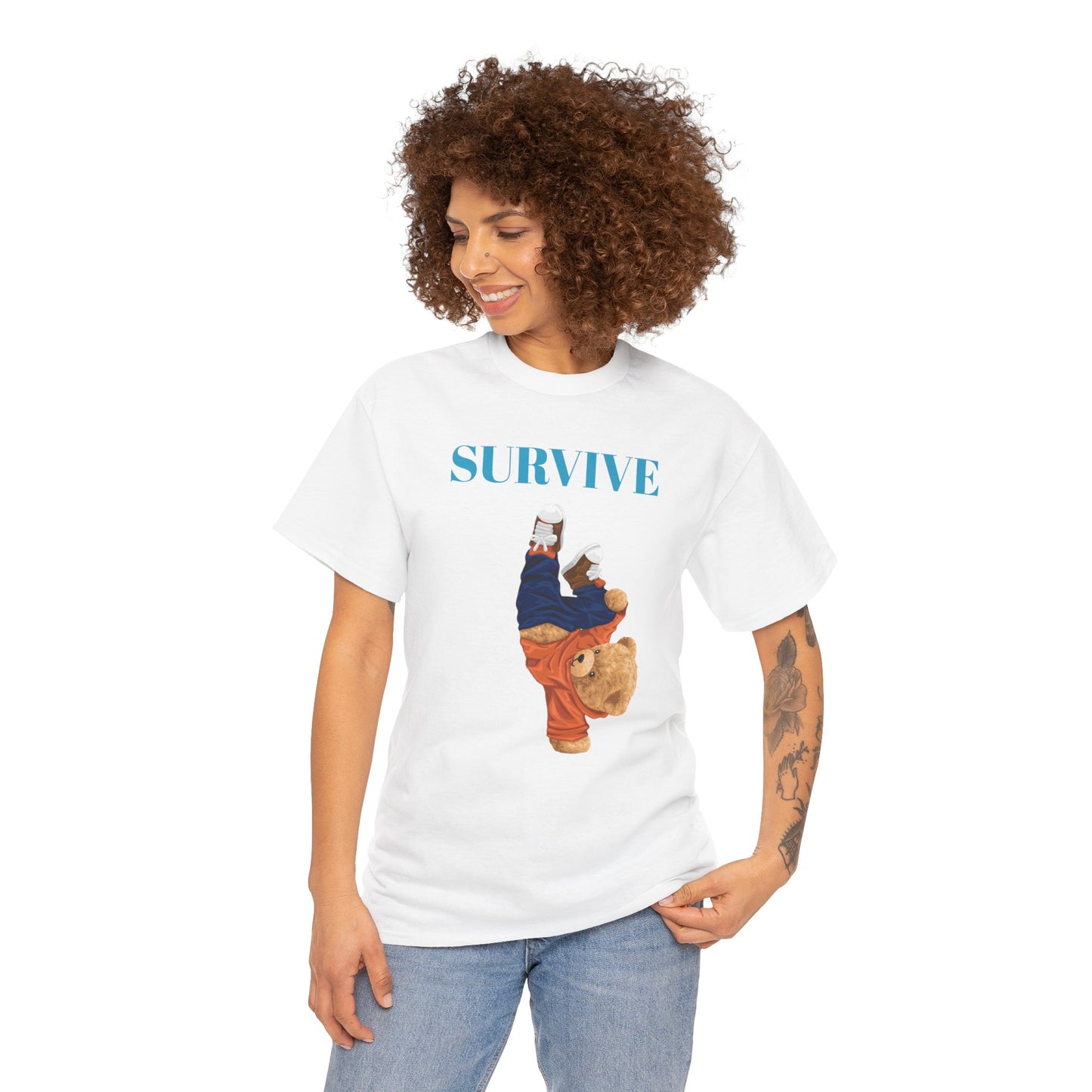 Princess Grace  Survive Bear Graphic Unisex Heavy Cotton Tee Casual Streetwear Tee for Everyday Adventures