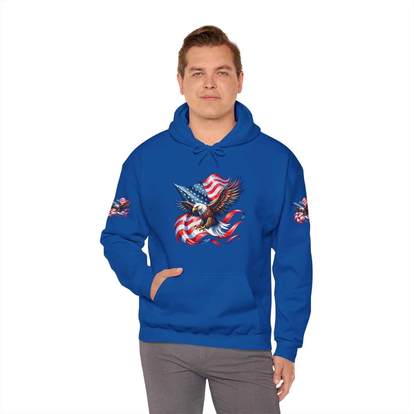 Princess Grace  Patriotic Eagle Hoodie   Unisex Heavy Blend  Sweatshirt with American Flag Design