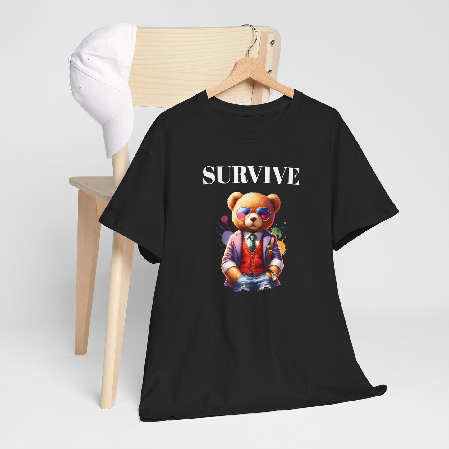 Princess Grace  Unisex Heavy Cotton Tee  'Survive' Teddy Bear Graphic T-Shirt for Casual Wear