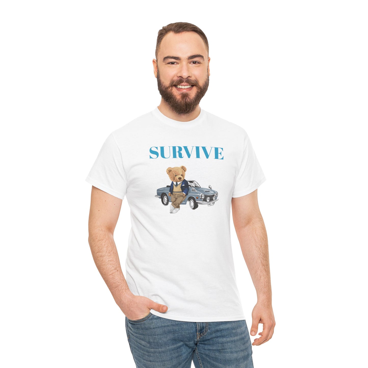 Princess Grace  Survive Bear Unisex Heavy Cotton Tee  Casual Comfort for Animal Lovers